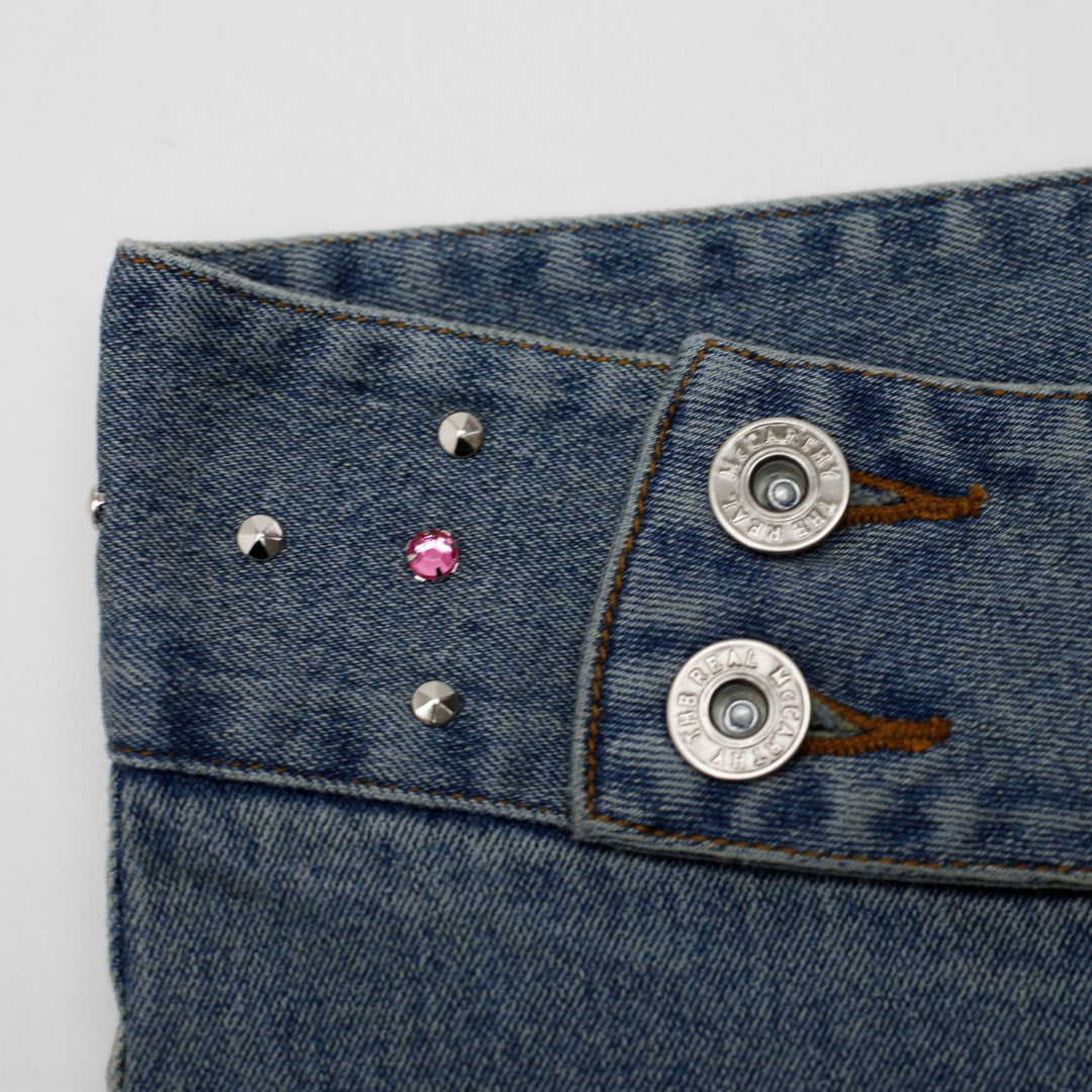 Y2K Ladies Pocketless Bell Bottoms Studded Low Rise Flare Jeans Size M