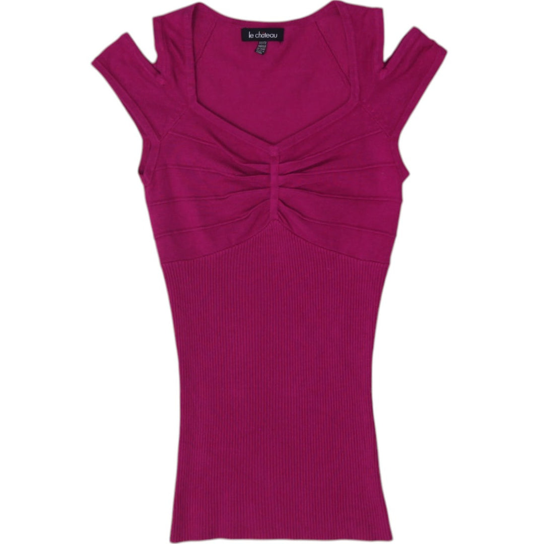 Y2K Ladies Le Chateau Cold Shoulder Ribbed Knit Top Size XS