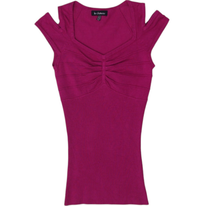 Y2K Ladies Le Chateau Cold Shoulder Ribbed Knit Top Size XS