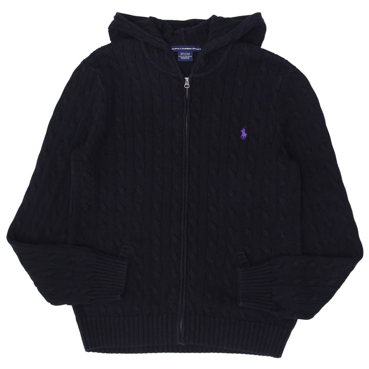 Vintage Ladies Ralph lauren Sport Cable Knit Zip Up Hooded Sweater | Migration_Jumper & Knitwear RL Collectio | Fashion Rerun