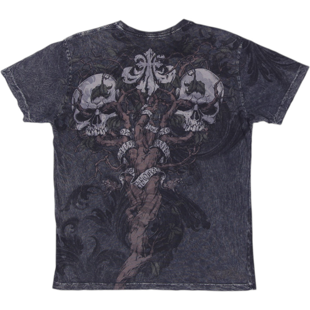 Y2K Affliction Skull Forest Woods Black Green T-Shirt Size M