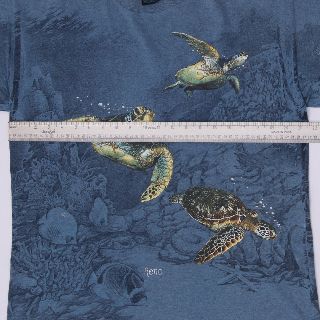 Vintage Habitat Sea Turtles Blue AOP Ocean Undersea Graphic T-Shirt Size L