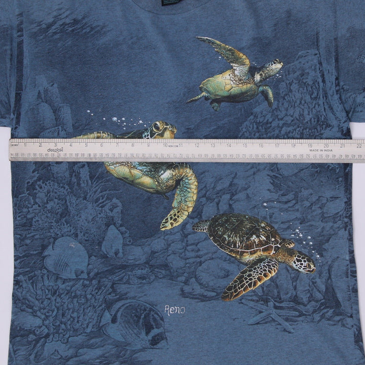Vintage Habitat Sea Turtles Blue AOP Ocean Undersea Graphic T-Shirt Size L