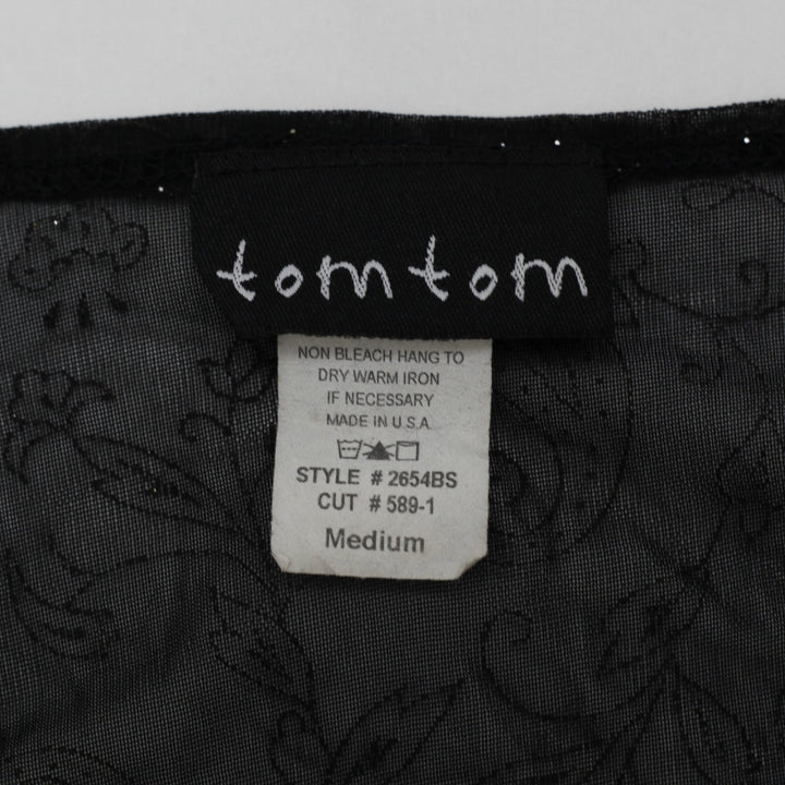 Y2K Ladies Tomtom Black Glitter Mesh Pointed Bell Sleeve Top