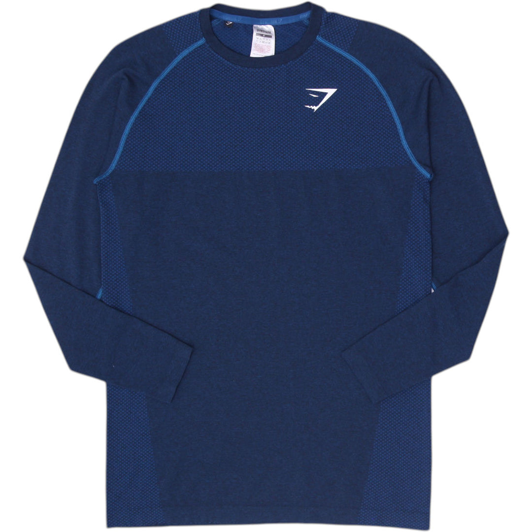 Mens Gymshark Long Sleeve Shirt Navy Athletic Top Moisture Wicking