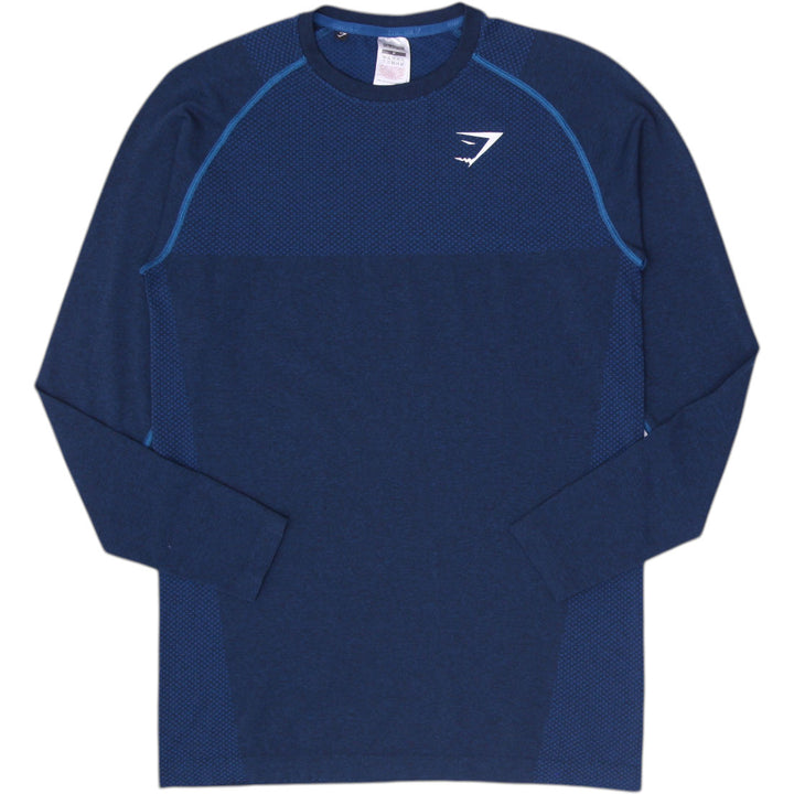 Mens Gymshark Long Sleeve Shirt Navy Athletic Top Moisture Wicking