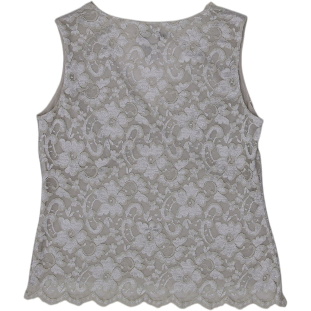 Y2K Ladies Two Star Dog Lace Top Medium Cream Sequin Scalloped V-Neck Cami