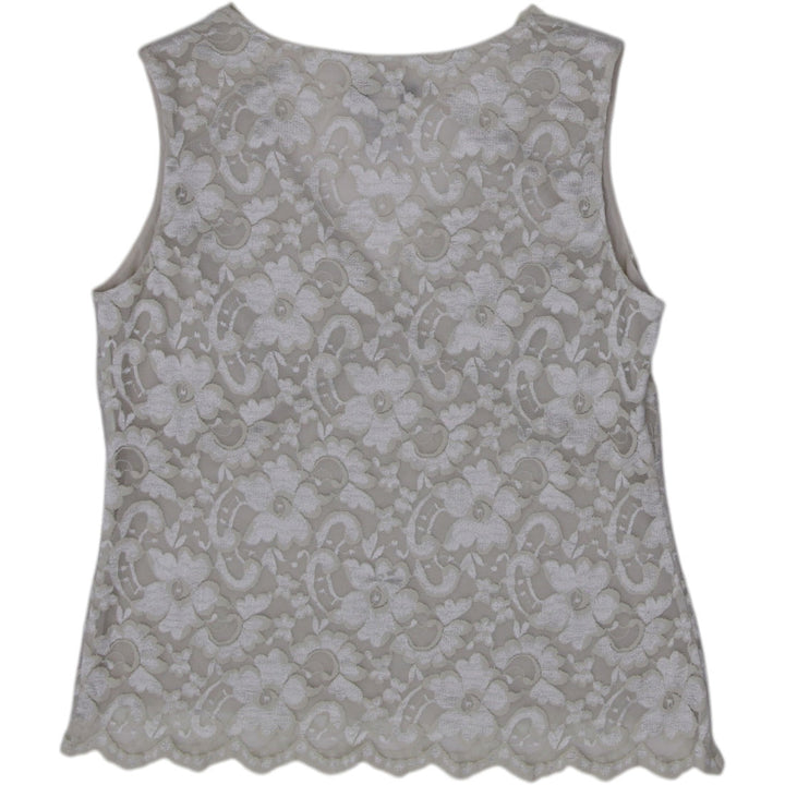 Y2K Ladies Two Star Dog Lace Top Medium Cream Sequin Scalloped V-Neck Cami