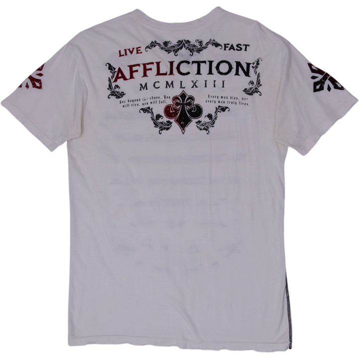 Y2K Mens Affliction Live Fast Winged Crest T Shirt White Made in USA Size XL