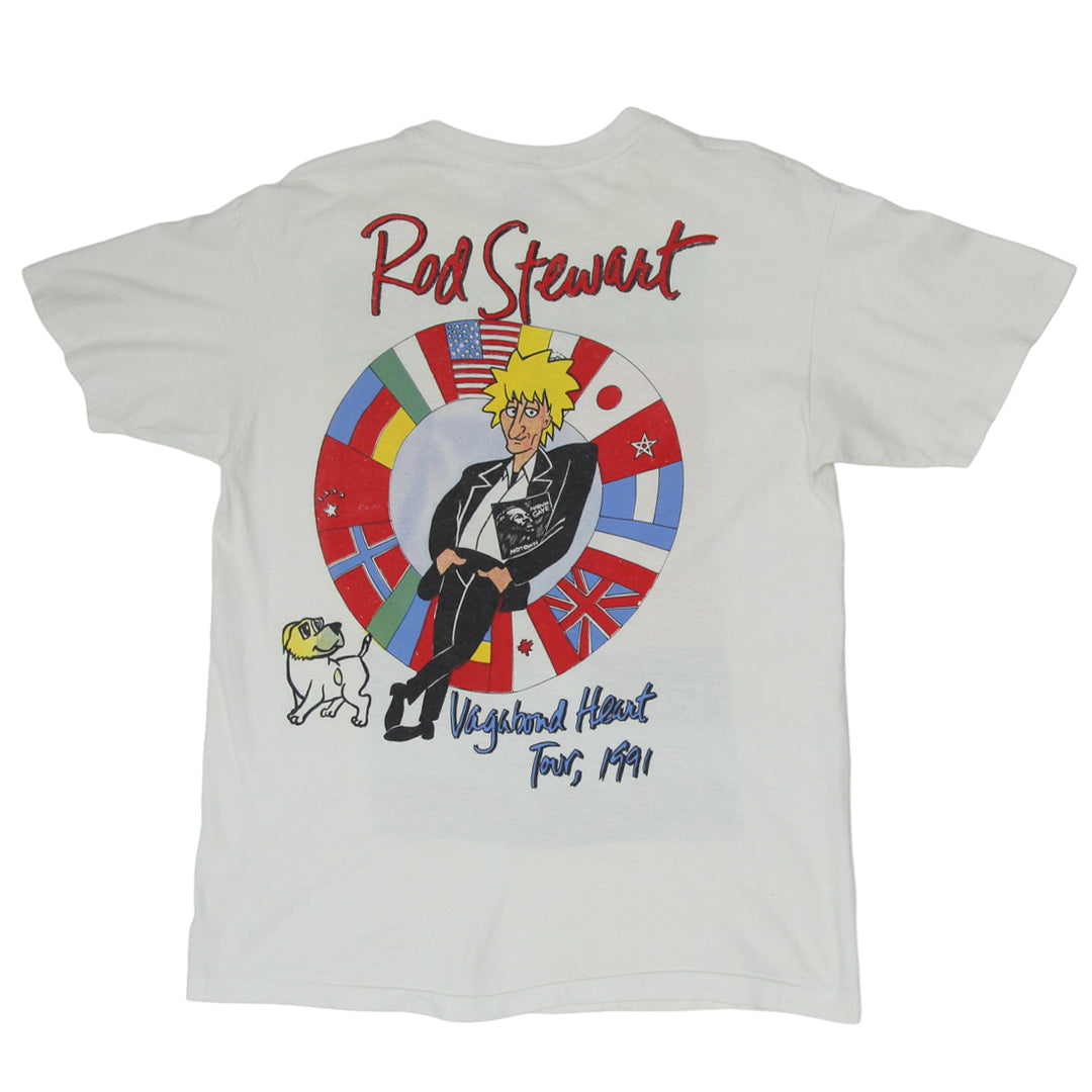 1991 Vintage Rod Stewart Vagabond Heart Tour T-Shirt S.Stitch Made in USA Hanes L