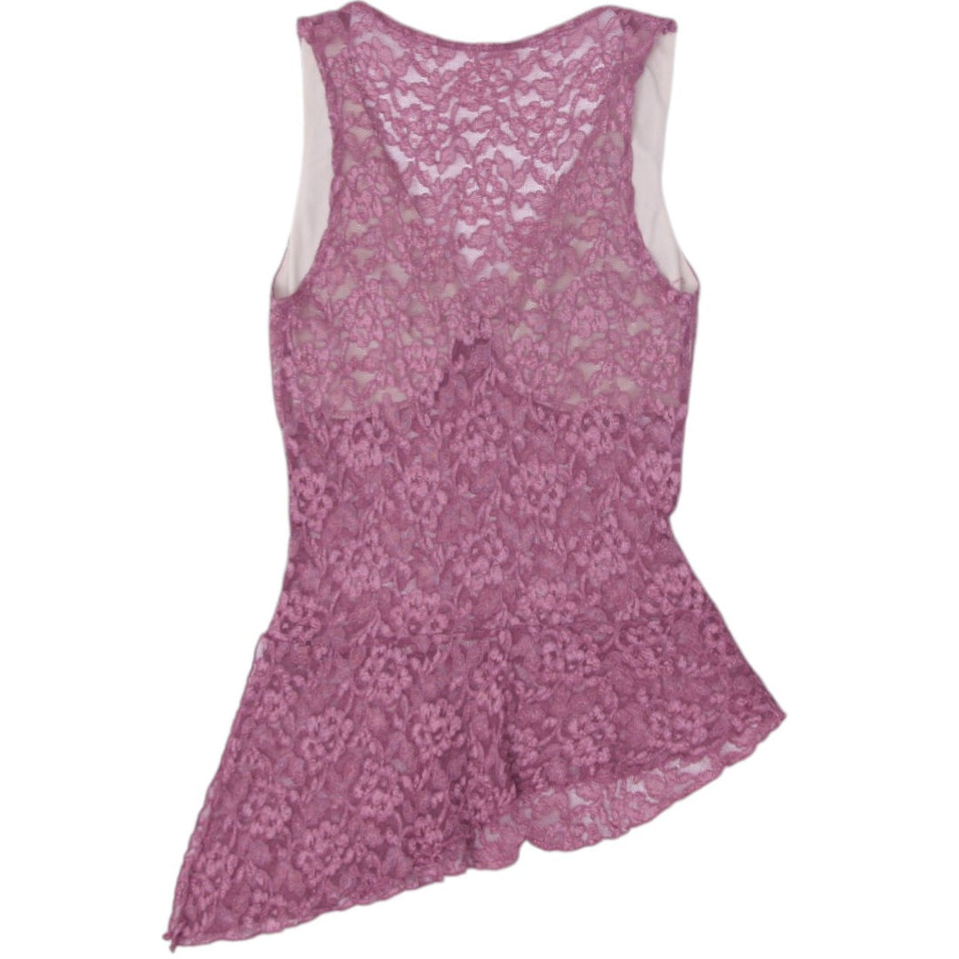 Y2K Ladies Lace Sleeveless Blouse Purple Asymmetric Hem