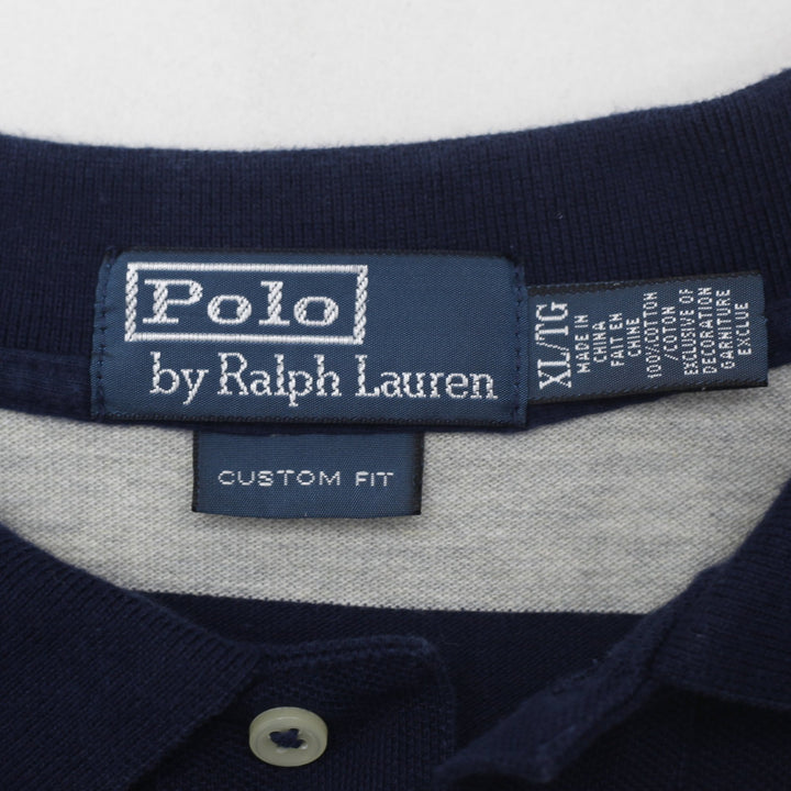 Mens Polo By Ralph Lauren Stripe Navy Gray Custom Fit Polo T-Shirt XL | Migration_T-Shirts - Back View | Fashion Rerun