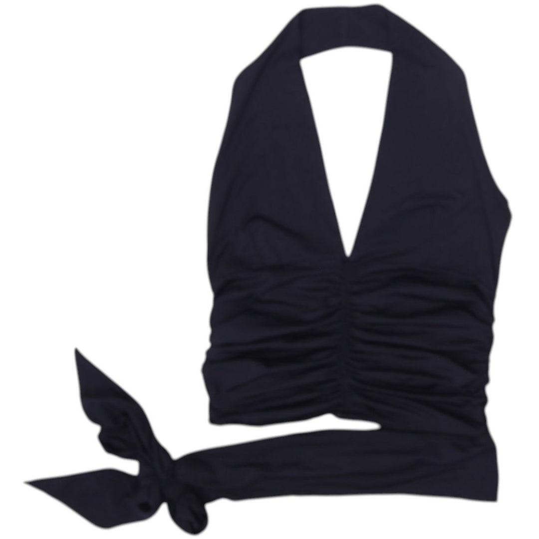 Y2K Ladies Black Ruched Sleeveless  Halter Top size XS | Migration_Tops | Fashion Rerun