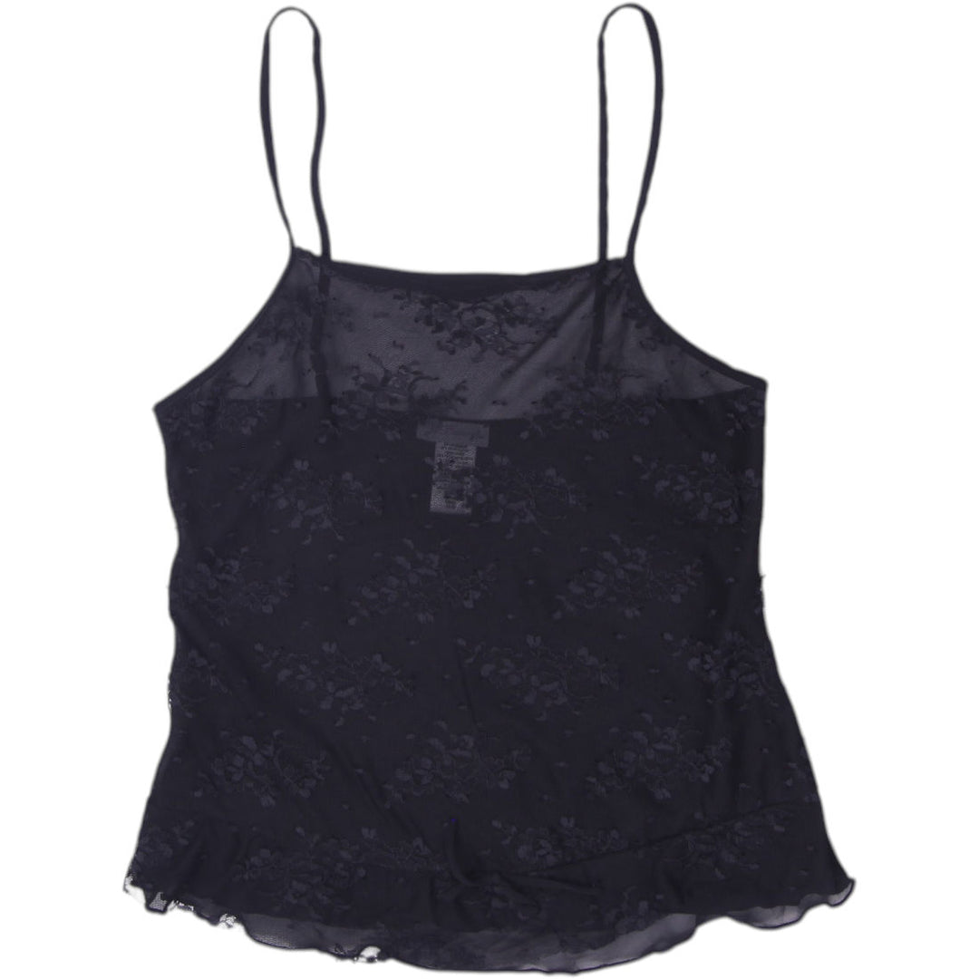 Y2K Ladies Je T'adore Black Lace Mesh Cami Made in USA Size S