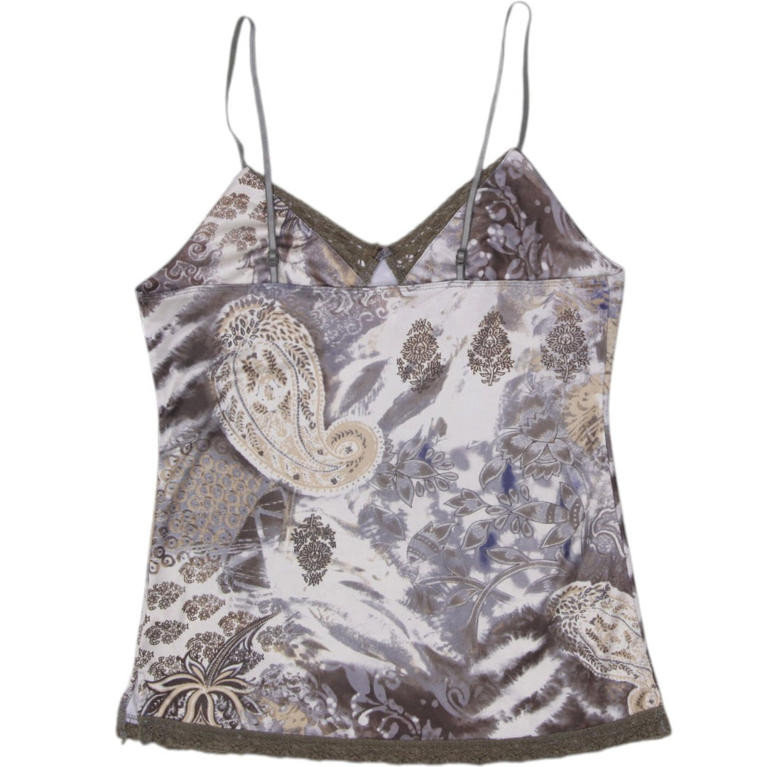 Y2K Ladies Xhilaration Earth Tone Paisley Lace Trim Cami Strappy Top Medium