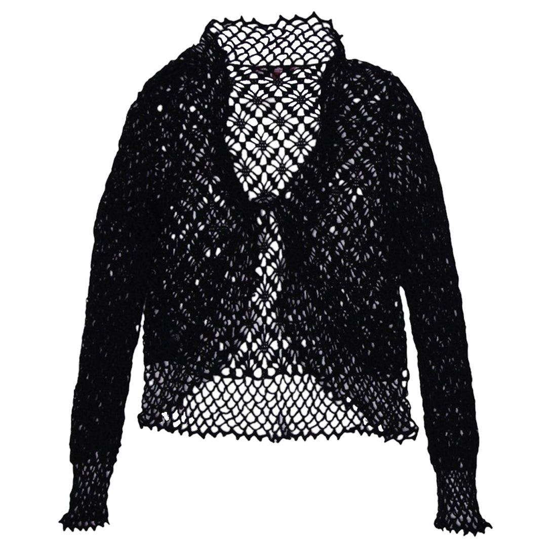 Y2K Ladies Punk Goth Black Fishnet Knit Knitted Hole Long Sleeve Top