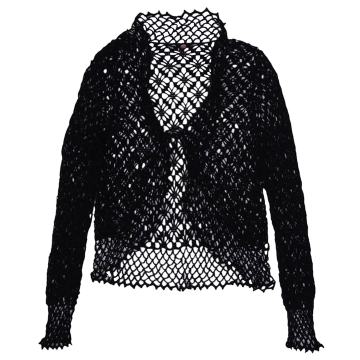 Y2K Ladies Punk Goth Black Fishnet Knit Knitted Hole Long Sleeve Top