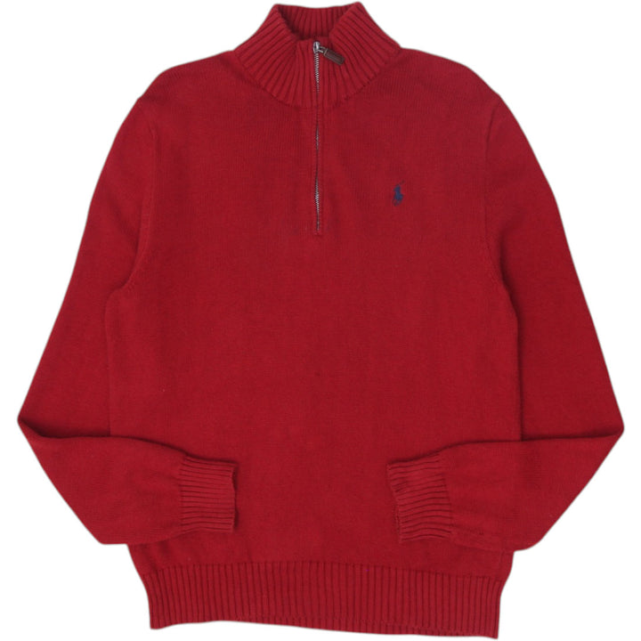 Mens Ralph Lauren Sweater Red 1/4 Zip Embroidered Casual Knitwear