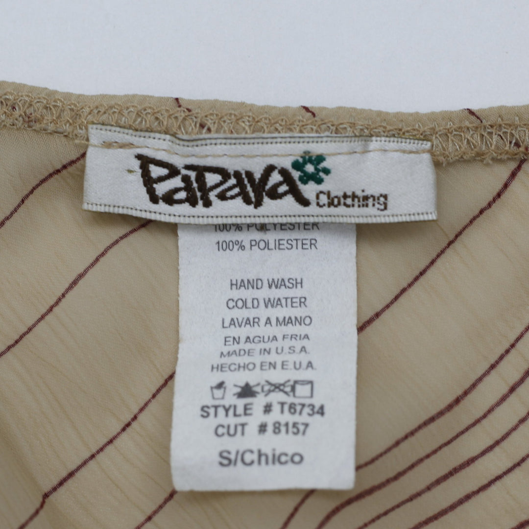 Y2K Ladies Parave Halter Top Beige Sheer Striped Sleeveless Size S