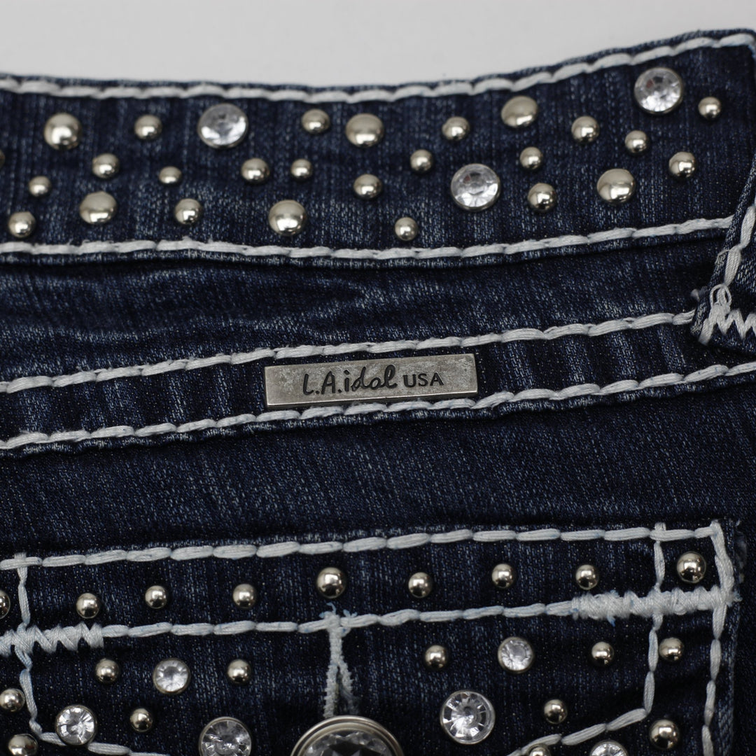 Y2K Ladies LA Idol USA Studded Thick Stitch Bootcut Jeans Size 5