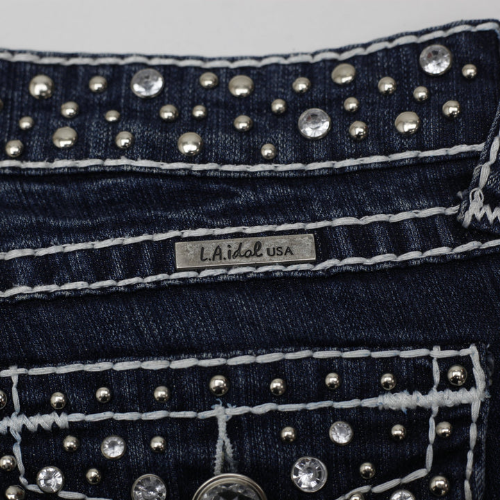 Y2K Ladies LA Idol USA Studded Thick Stitch Bootcut Jeans Size 5
