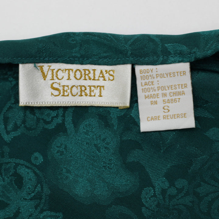 Y2K Ladies Victoria's Secret Emerald Green Satin Jacquard Cami Top Lace Size S