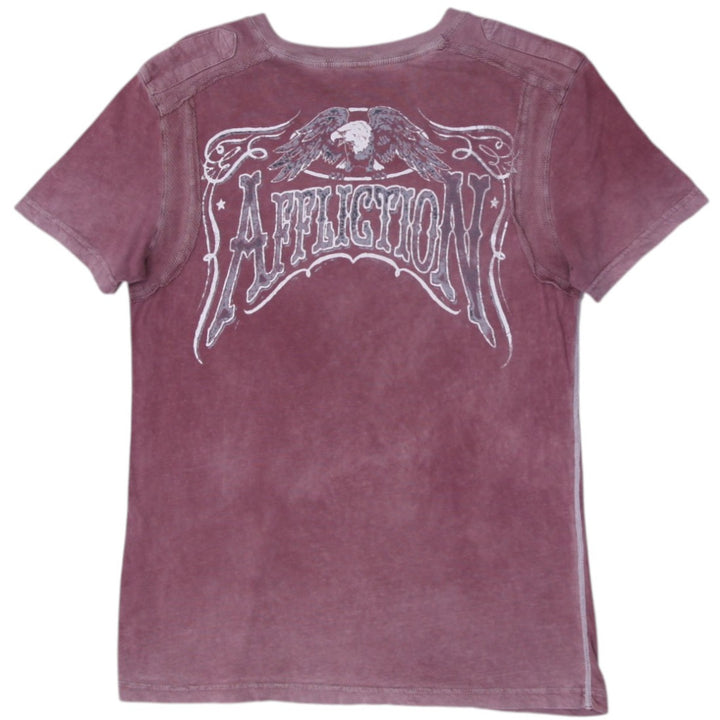 Y2K Mens Affliction T-Shirt Maroon Graphic Motorcycle Art