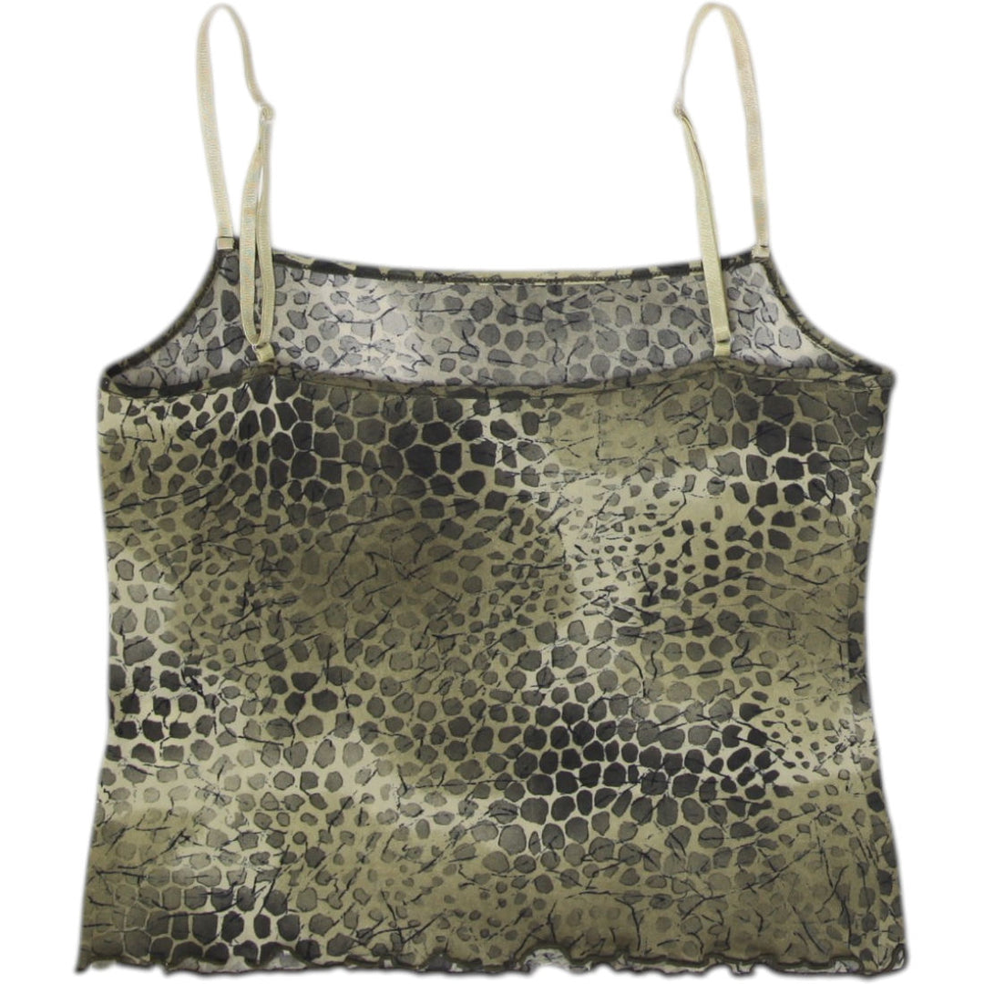 Y2K Ladies Olive Green Animal Print Camisole Lettuce Hem Spaghetti Strap Top