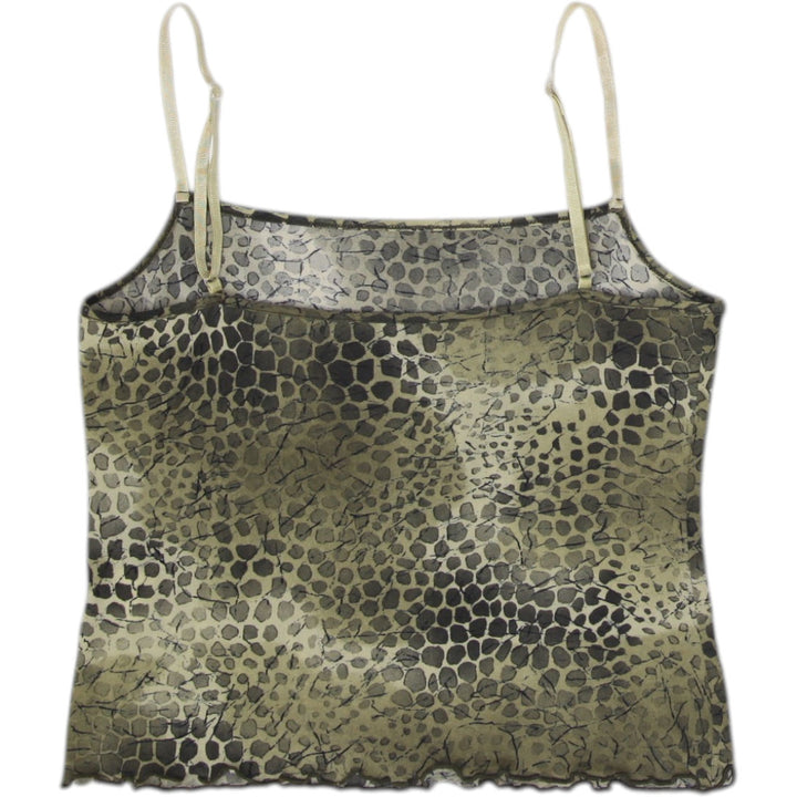Y2K Ladies Olive Green Animal Print Camisole Lettuce Hem Spaghetti Strap Top