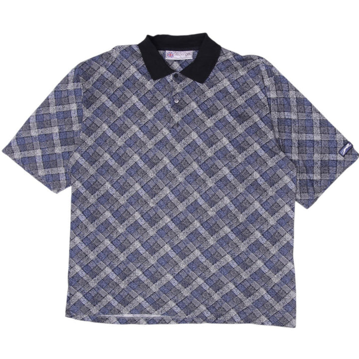 Mens Slazenger Polo Blue Checkered Short Sleeve Golf Casual