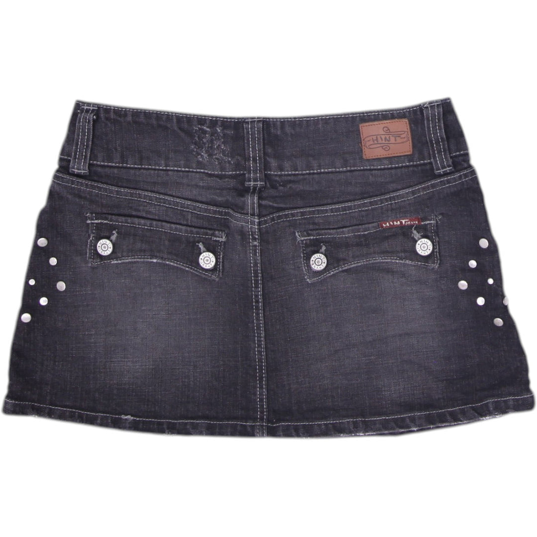 Y2K Ladies HINT Jeans Dark Wash Studded Denim Mini Skirt Size 5
