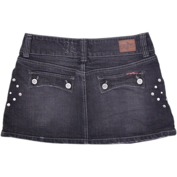 Y2K Ladies HINT Jeans Dark Wash Studded Denim Mini Skirt Size 5