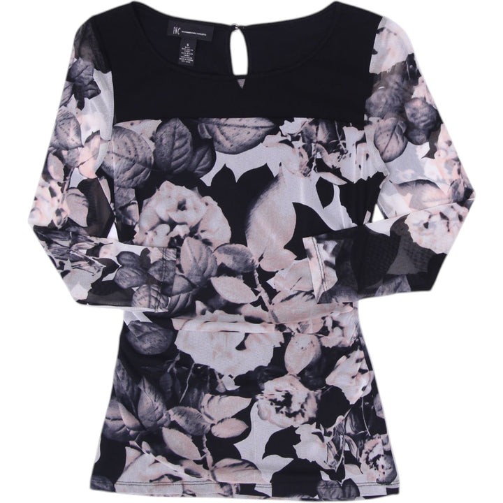 Y2K INC Blouse Black Floral Long Sleeve Nylon Top Size S