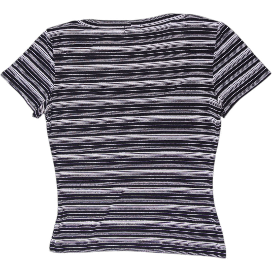 Y2K Ladies BCBG Paris Ribbed Multi-Striped Scoop Neck Top