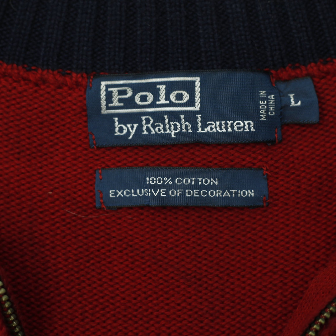 Vintage Polo By Ralph Lauren Quarter Zip Cotton Red Mock Neck Sweater Size L | Migration_Jumper & Knitwear RL | Fashion Rerun