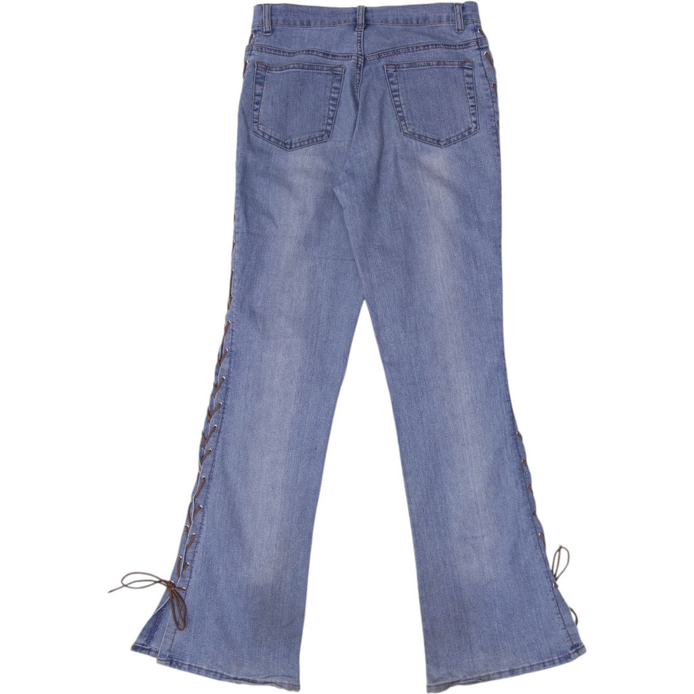 Y2K Ladies Lace-Up Light Blue Denim Flared Jeans Size 28 | Migration_Jeans & Pants - Side View | Fashion Rerun