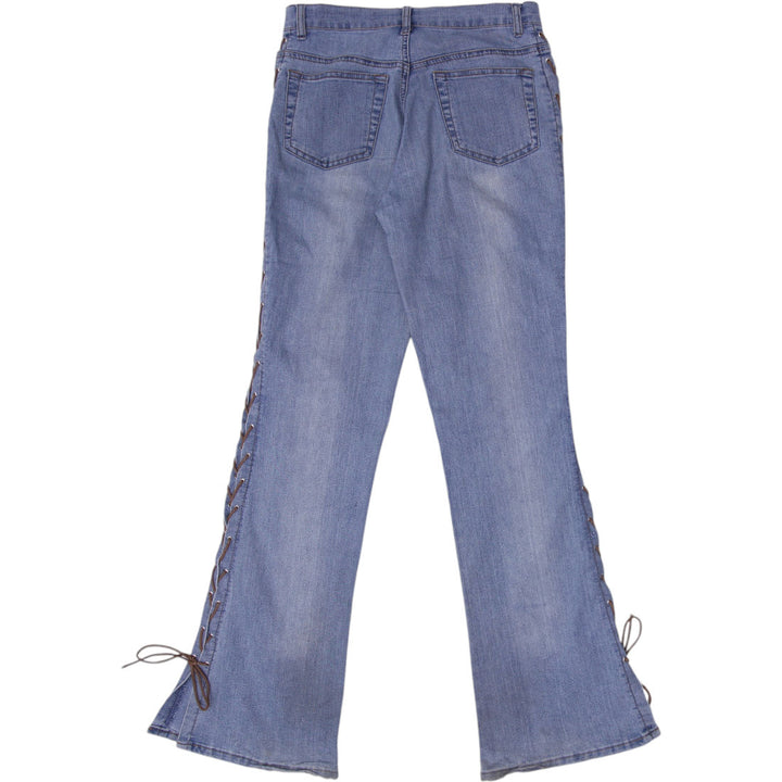 Y2K Ladies Lace-Up Light Blue Denim Flared Jeans Size 28 | Migration_Jeans & Pants - Side View | Fashion Rerun