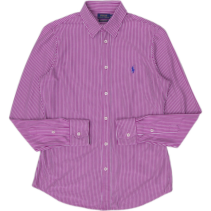 Ladies Ralph Lauren Knit Dress Shirt Purple Striped Cotton Size M