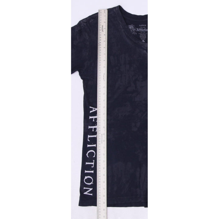 Y2K Mens Affliction V-Neck T-Shirt Black Graphic Text Logo L
