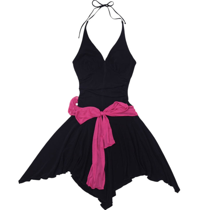 Y2K Ladies Any Triangles Black Halter Dress