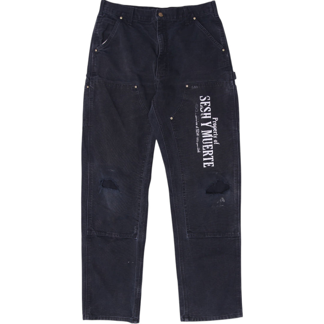 Mens Carhartt Distressed Logo Print Canvas Work Pants Size L