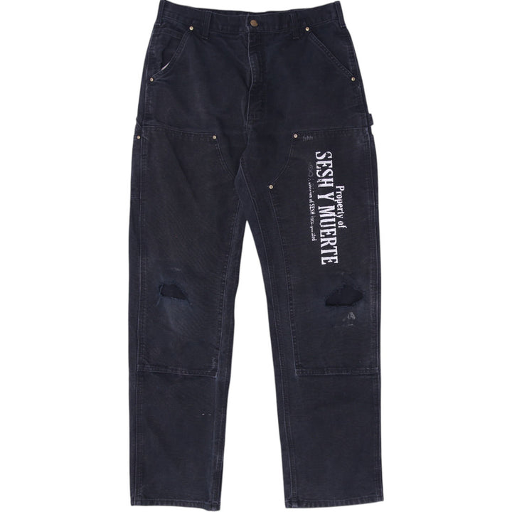 Mens Carhartt Distressed Logo Print Canvas Work Pants Size L