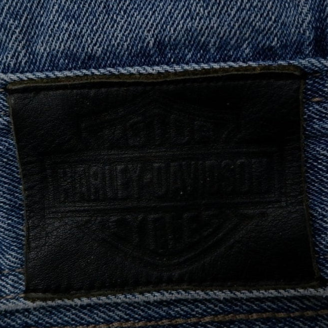Mens Harley Davidson Denim Jacket Blue Embroidered Logo Biker
