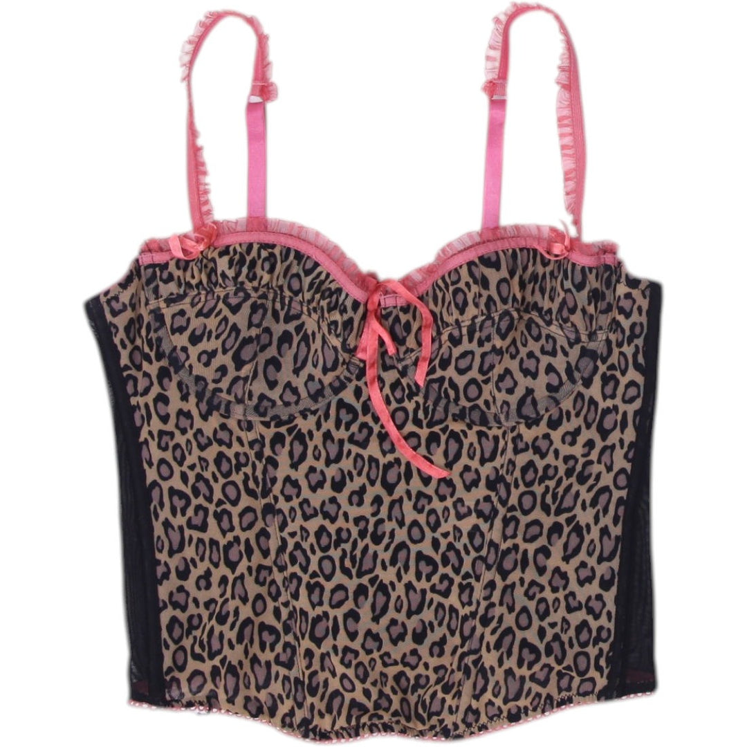 Y2K Ladies Pink Trim Detail Leopard Print Corset Size 36 | Migration_Tops | Fashion Rerun