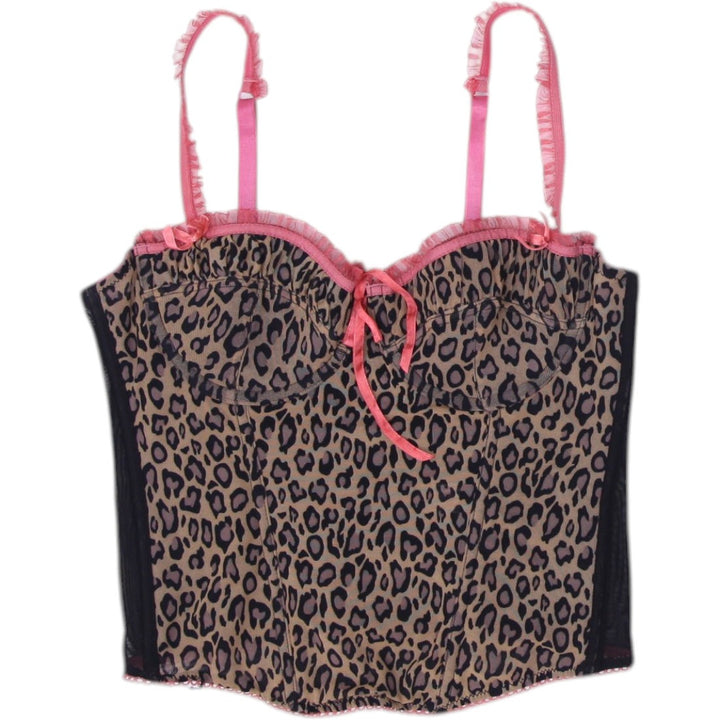 Y2K Ladies Pink Trim Detail Leopard Print Corset Size 36 | Migration_Tops | Fashion Rerun