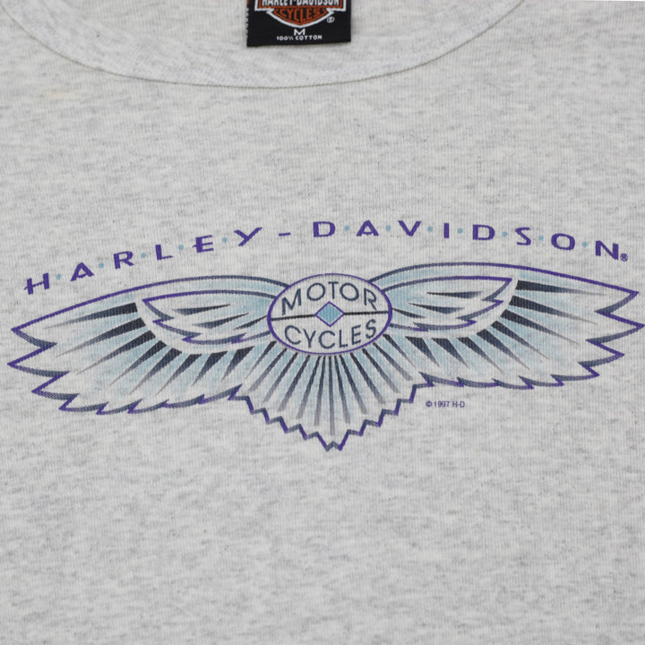 Ladies Harley Davidson Heather Gray Lettuce Edge Long Sleeve Top Graphic