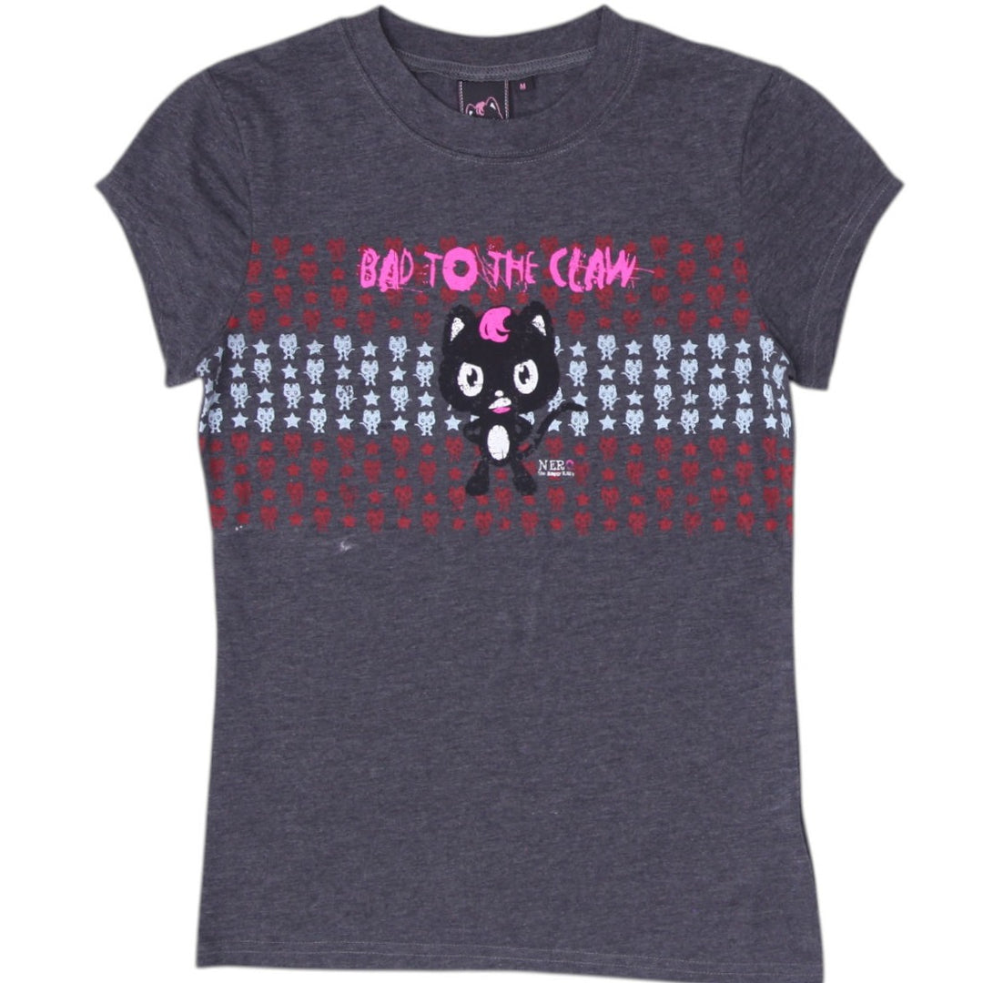 Y2K Ladies Nero The Angry Kitty Graphic Print T-Shirt Size M
