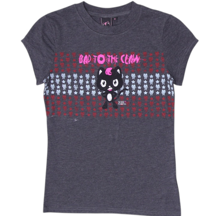 Y2K Ladies Nero The Angry Kitty Graphic Print T-Shirt Size M
