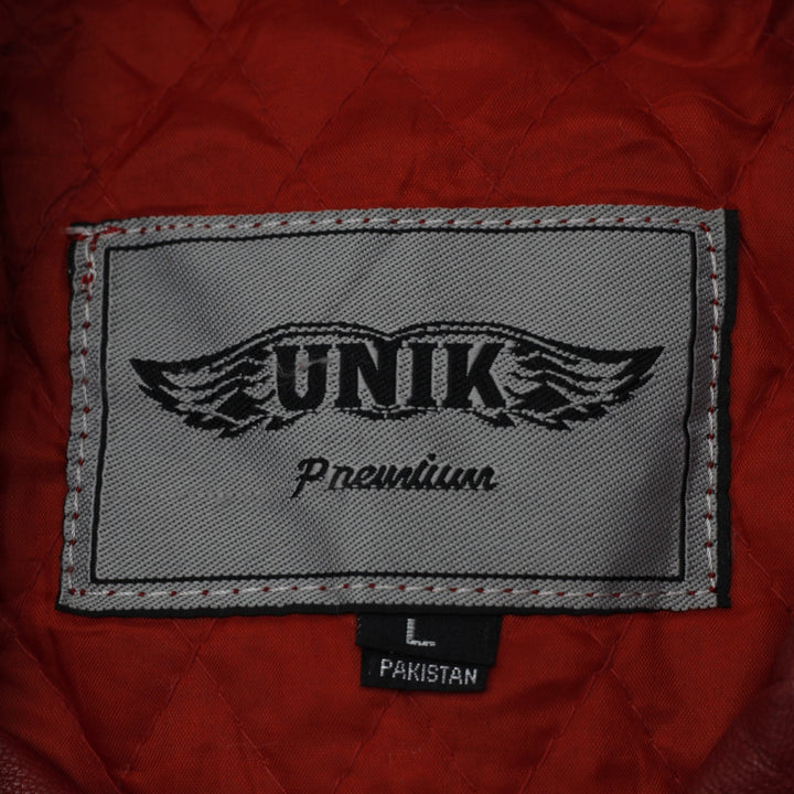 Vintage UNIK Red Leather Biker Jacket Size L | Migration_Jackets MJ DROP - Back View | Fashion Rerun