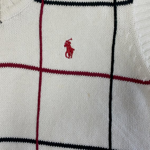 Vintage Youth Boys Polo By Ralph Lauren Vest White Checkered Knit